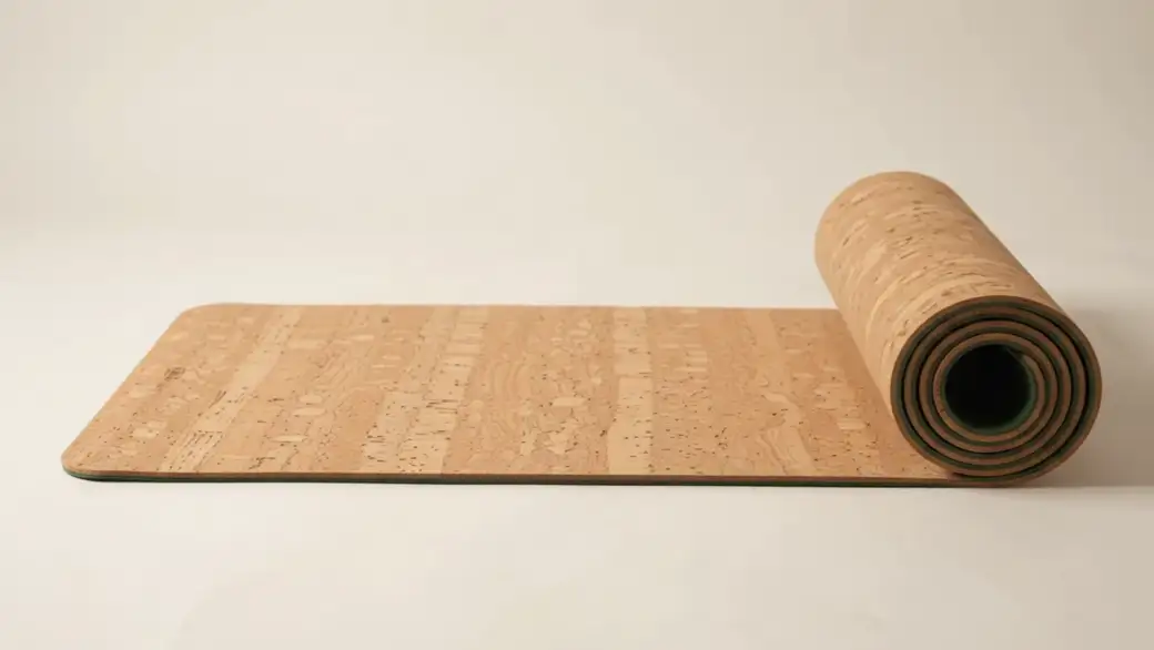 ProMat unrolled, showing the natural cork surface and the natural rubber edge